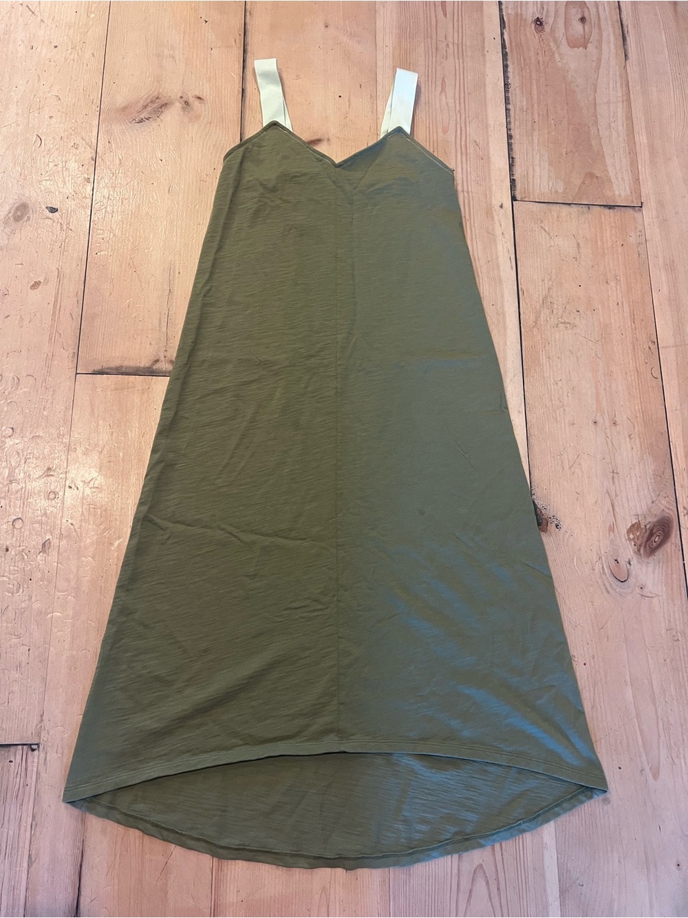 Lilla P Green Knit Slip Midi Dress XS VNeck Sleeveless Canvas Contrast Straps